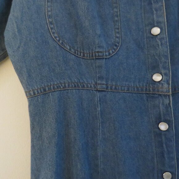 VINTAGE NEVADA JEANSWEAR Light Denim Pearl Snap Maxi Dress - Size 10 - Picture 7 of 15